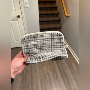 Ulta Beauty Gray and White Grid Cosmetic Bag